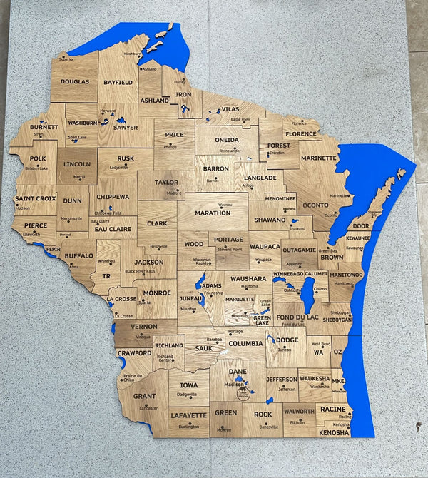 Wisconsin 3D Oak Map